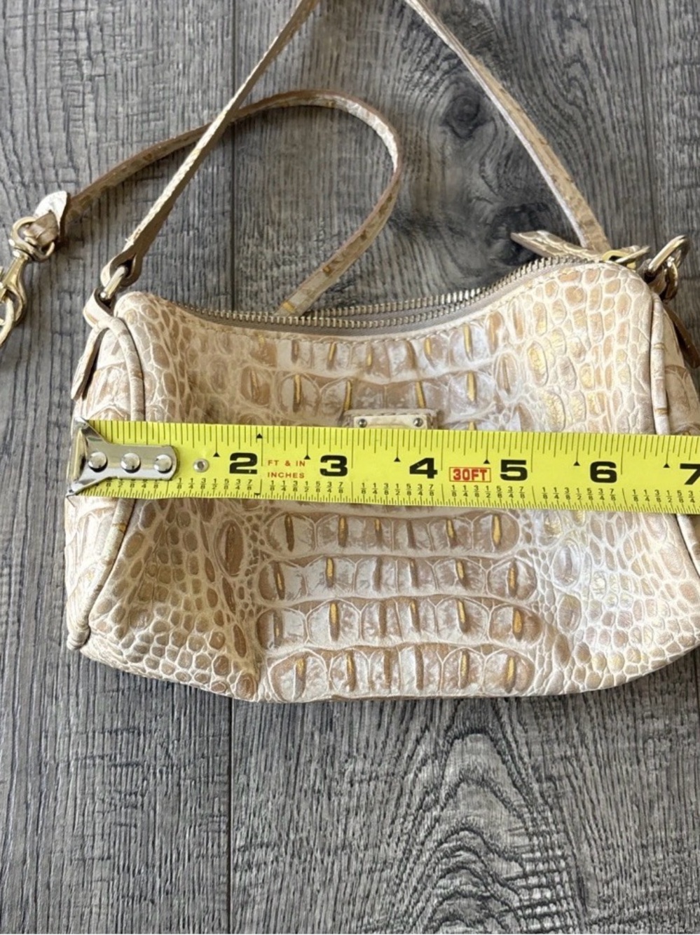 Dooney & Bourke Gold-Accented Cream Croc-Embossed Shoulder Bag - Picture 6 of 12
